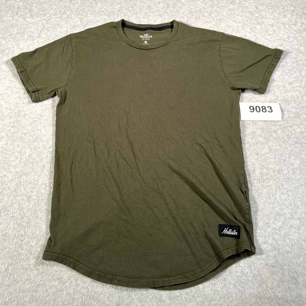 Hollister T Shirt‎ Mens Small Olive Green Cotton Crew Neck Curved Hem Casual